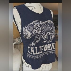 Rebellious One California Bear Black Cotton Cropped Graphic Tank Top Size Small